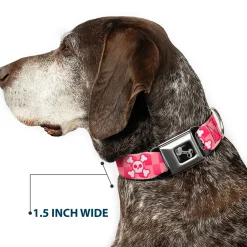 Dog Bone Seatbelt Buckle Collar - Cute Skulls w/Checkers Pinks/White