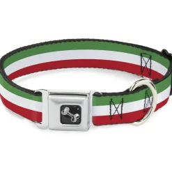 Dog Bone Seatbelt Buckle Collar - Stripes Green/White/Red