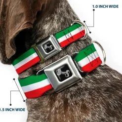 Dog Bone Seatbelt Buckle Collar - Stripes Green/White/Red