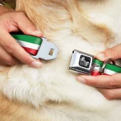 Dog Bone Seatbelt Buckle Collar - Stripes Green/White/Red
