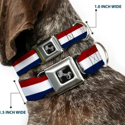Dog Bone Seatbelt Buckle Collar - Stripes Red/White/Blue