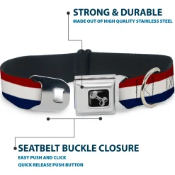 Dog Bone Seatbelt Buckle Collar - Stripes Red/White/Blue