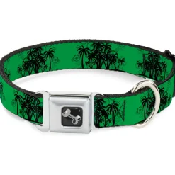 Dog Bone Seatbelt Buckle Collar - Palm Trees Greens/Black