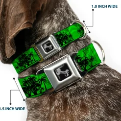 Dog Bone Seatbelt Buckle Collar - Palm Trees Greens/Black