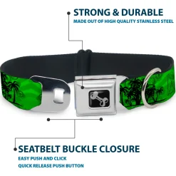 Dog Bone Seatbelt Buckle Collar - Palm Trees Greens/Black