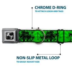 Dog Bone Seatbelt Buckle Collar - Palm Trees Greens/Black