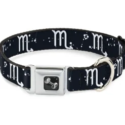 Dog Bone Seatbelt Buckle Collar - Zodiac Scorpio Symbol/Constellations Black/White