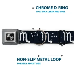 Dog Bone Seatbelt Buckle Collar - Zodiac Scorpio Symbol/Constellations Black/White