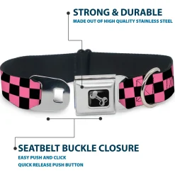 Dog Bone Seatbelt Buckle Collar - Checker Black/Pink