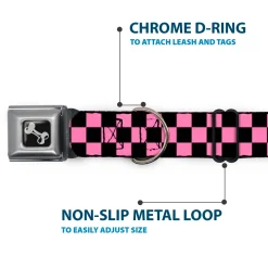 Dog Bone Seatbelt Buckle Collar - Checker Black/Pink