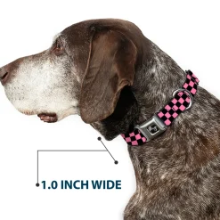 Dog Bone Seatbelt Buckle Collar - Checker Black/Pink
