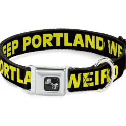 Dog Bone Seatbelt Buckle Collar - KEEP PORTLAND WEIRD Black/Yellow