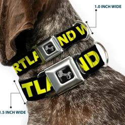 Dog Bone Seatbelt Buckle Collar - KEEP PORTLAND WEIRD Black/Yellow