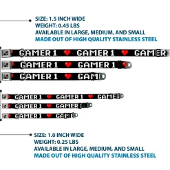 Dog Bone Seatbelt Buckle Collar - GAMER 1/Heart 8-Bit Black/White/Red