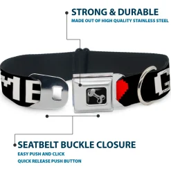 Dog Bone Seatbelt Buckle Collar - GAMER 1/Heart 8-Bit Black/White/Red