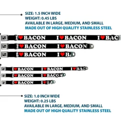 Dog Bone Seatbelt Buckle Collar - I "HEART" BACON Black/White/Red