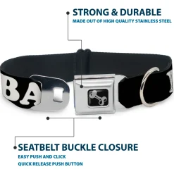 Dog Bone Seatbelt Buckle Collar - I "HEART" BACON Black/White/Red