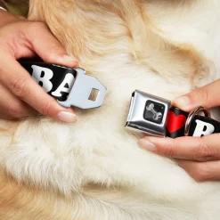 Dog Bone Seatbelt Buckle Collar - I "HEART" BACON Black/White/Red