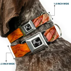 Dog Bone Seatbelt Buckle Collar - Vivid Floral Collage Orange-Pinks