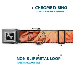 Dog Bone Seatbelt Buckle Collar - Vivid Floral Collage Orange-Pinks