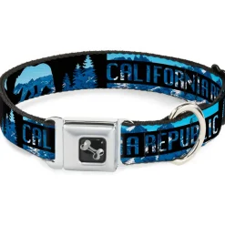 Dog Bone Seatbelt Buckle Collar - CALIFORNIA REPUBLIC/Bear/Stars Silhouette Black/Scenic Mountains