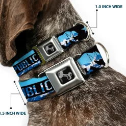 Dog Bone Seatbelt Buckle Collar - CALIFORNIA REPUBLIC/Bear/Stars Silhouette Black/Scenic Mountains
