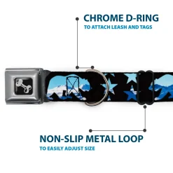 Dog Bone Seatbelt Buckle Collar - CALIFORNIA REPUBLIC/Bear/Stars Silhouette Black/Scenic Mountains