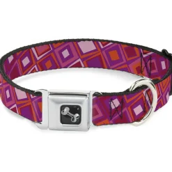 Dog Bone Seatbelt Buckle Collar - Skewed Squares Stacked Purple/Orange/Pinks