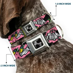 Dog Bone Seatbelt Buckle Collar - Born to Raise Hell CLOSE-UP Pink