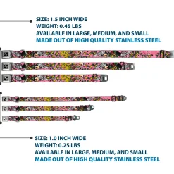 Dog Bone Seatbelt Buckle Collar - Born to Raise Hell CLOSE-UP Pink