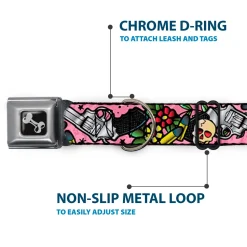 Dog Bone Seatbelt Buckle Collar - Born to Raise Hell CLOSE-UP Pink