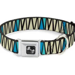 Dog Bone Seatbelt Buckle Collar - Zig Zag Doodle Black/Cream/Blues