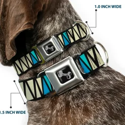 Dog Bone Seatbelt Buckle Collar - Zig Zag Doodle Black/Cream/Blues