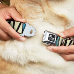 Dog Bone Seatbelt Buckle Collar - Zig Zag Doodle Black/Cream/Blues