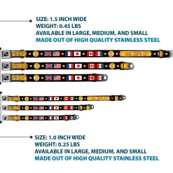 Dog Bone Seatbelt Buckle Collar - CHAMPION Belt/Flags/Stars Black/Golds