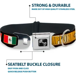 Dog Bone Seatbelt Buckle Collar - CHAMPION Belt/Flags/Stars Black/Golds