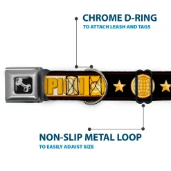 Dog Bone Seatbelt Buckle Collar - CHAMPION Belt/Flags/Stars Black/Golds