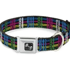 Dog Bone Seatbelt Buckle Collar - Plaid Black/Neon Animal Skins