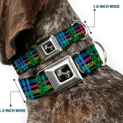 Dog Bone Seatbelt Buckle Collar - Plaid Black/Neon Animal Skins