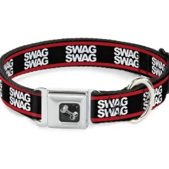 Dog Bone Seatbelt Buckle Collar - Double SWAG Black/White/Red Stripe