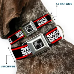 Dog Bone Seatbelt Buckle Collar - Double SWAG Black/White/Red Stripe