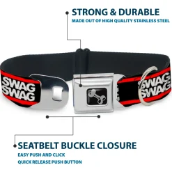 Dog Bone Seatbelt Buckle Collar - Double SWAG Black/White/Red Stripe