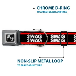 Dog Bone Seatbelt Buckle Collar - Double SWAG Black/White/Red Stripe