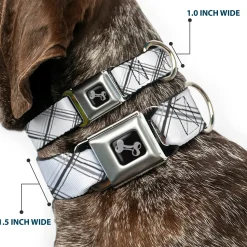 Dog Bone Seatbelt Buckle Collar - Plaid X Weathered White/Gray
