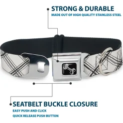 Dog Bone Seatbelt Buckle Collar - Plaid X Weathered White/Gray