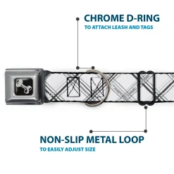 Dog Bone Seatbelt Buckle Collar - Plaid X Weathered White/Gray