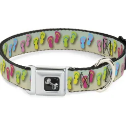 Dog Bone Seatbelt Buckle Collar - Flip Flops2 Aqua/Multi Color