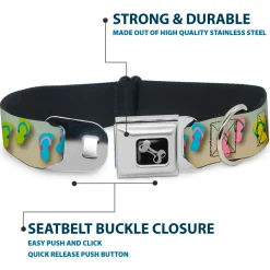 Dog Bone Seatbelt Buckle Collar - Flip Flops2 Aqua/Multi Color