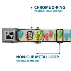 Dog Bone Seatbelt Buckle Collar - Flip Flops2 Aqua/Multi Color