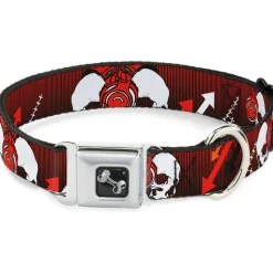 Dog Bone Seatbelt Buckle Collar - DJ Skulls Up/Down Black/Red